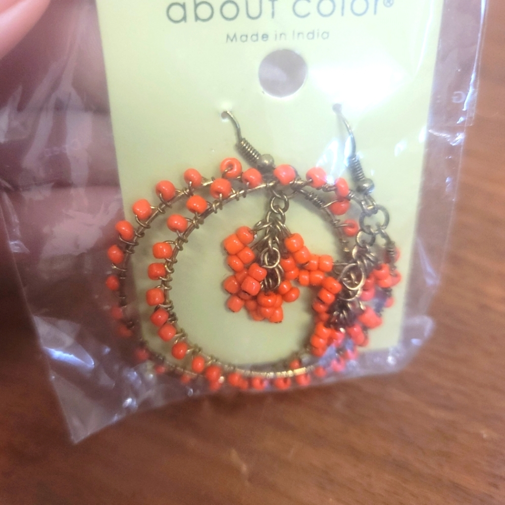 Beaded hoop dangle earrings